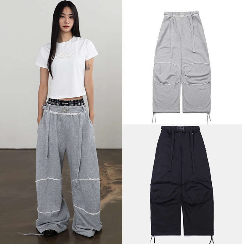 Style américain décontracté scimitar hot girl droit de la taille élastique large pantalon de piste de danse de jambe large b5