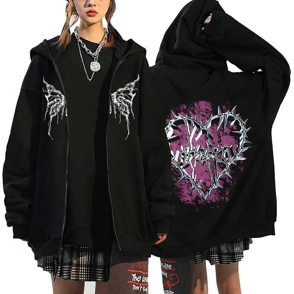 Y2k Clothes Oversized Autumn Winter Fleece Zipper Hoodies Gothic Zip Up Sweatshirt Men Women Loose Jackets Hip Hop Streetwear 250815