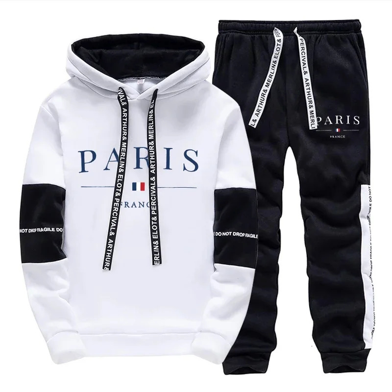 Quality Mens Tracksuit Paris Printing Single Piece Sweatshirts Sweatpants Casual Hoodie Pants Office Clothing Autumn Winter 250818