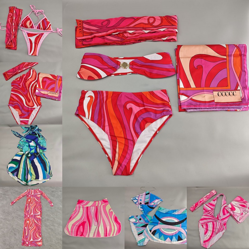 Printed Sexy Bikini Set Luxury Women Swimwear With Headband Scarf Summer Beach Pool Party Bathing Suits Designer Split Swimsuits-image-564110208