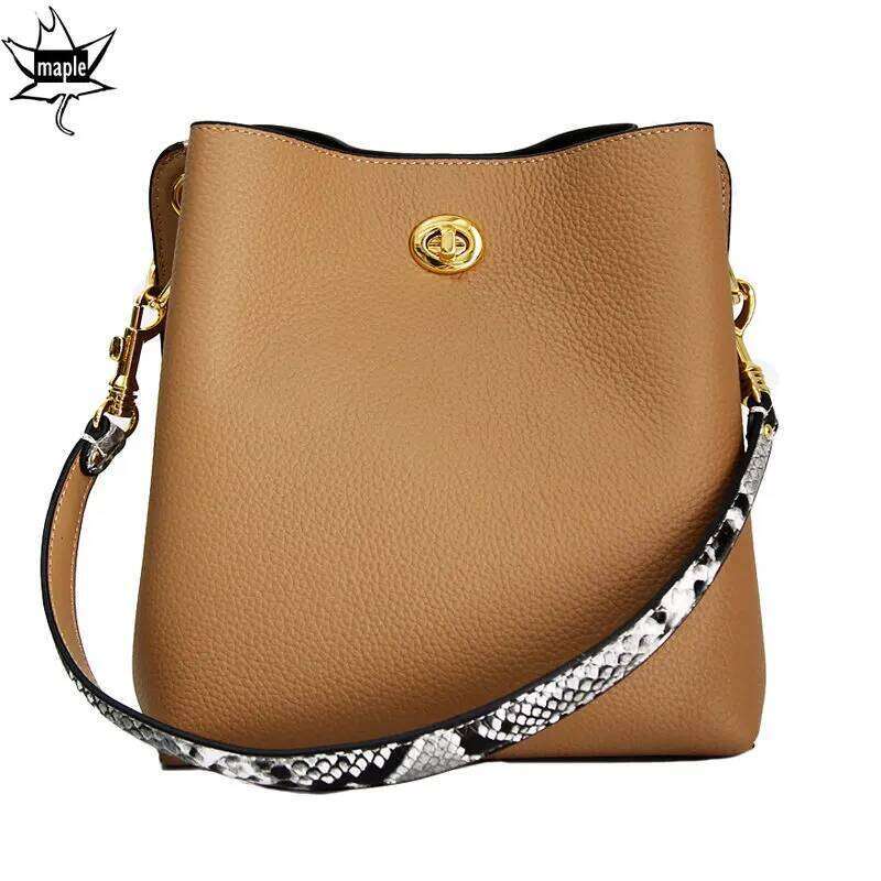 Fashion Designer Serpentine Handle Bucket 100% Cowhide Leather Women's Shoulder Crossbody 2 Straps Hand Bag Blue 250819
