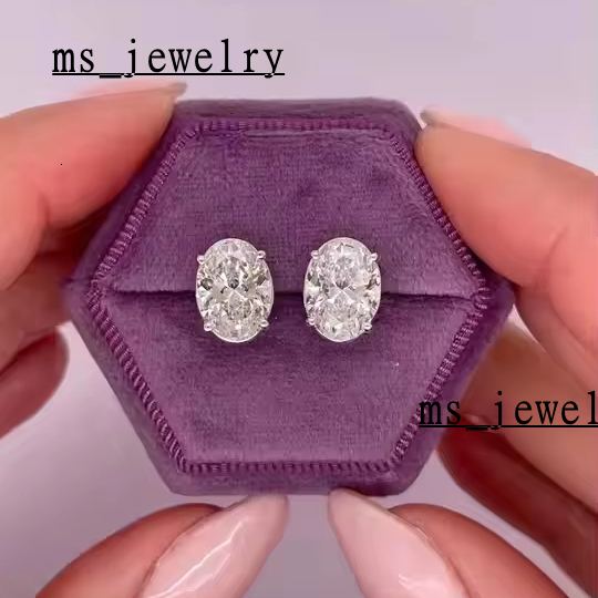 925 Boucles d'oreilles en argent sterling boucles d'oreilles poussantes 4TCW OVAL CUT LAB GRAMP GRAND GOUCTION D'OREURES D'OREIL