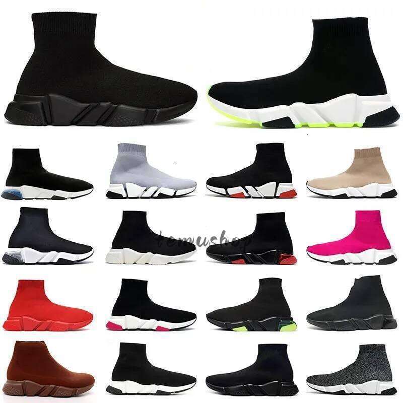 BA Designer sock shoes men women Graffiti White Black Red Beige Pink Clear Sole Lace-up Neon Yellow socks speed runner trainers flat platform sneake