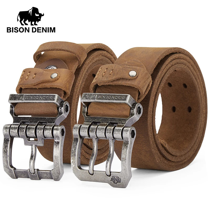 BISON DENIM Genuine Leather Belt For Men High Quality Buckle Jeans Casual Belts Vintage Business Cowboy Waistband 250818