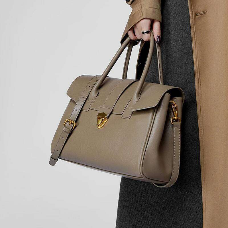 Burminsa Cowhide Genuine Leather Tote Handbags For Women Designer Satchel Commuter Ladies Shoulder Crossbody Bags