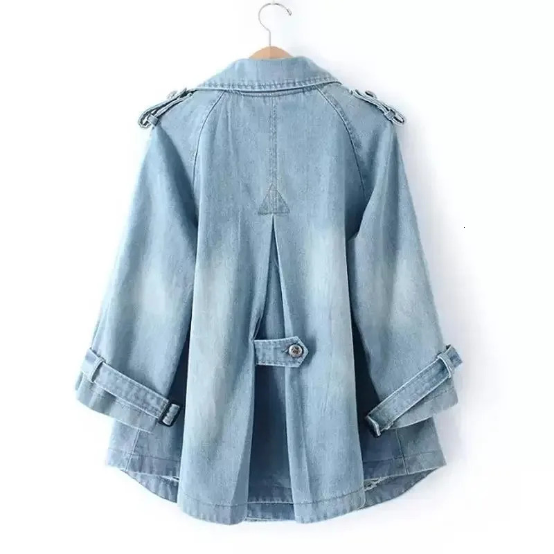Denim Cape Coat Female Jacket Double Breasted Jackets Women Office Lady Windbreaker Basic Coats Autumn Overcoat 250818