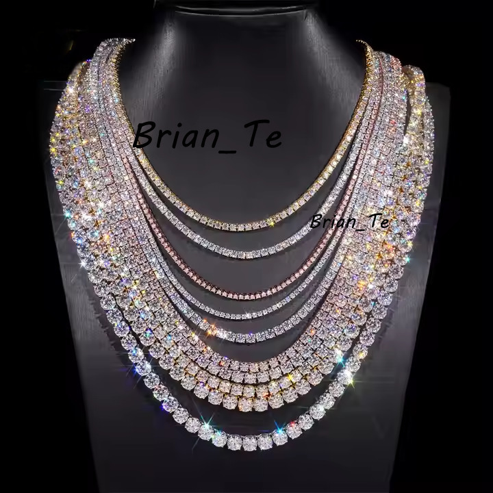 Baguette en stock argent 2 mm Moissanite 6 mm 5 mm Moisonite 3 mm 925 Bracelets à la chaîne de tennis en livres sterling charme à la mode