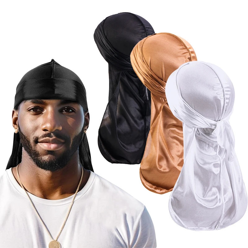 3PCS/LOT Long Durag Silk Satin Bandanas Cap Turban Hat Wigs Biker Headwrap Chemo Cap Pirate Hat Men Women Hair Accessories250812