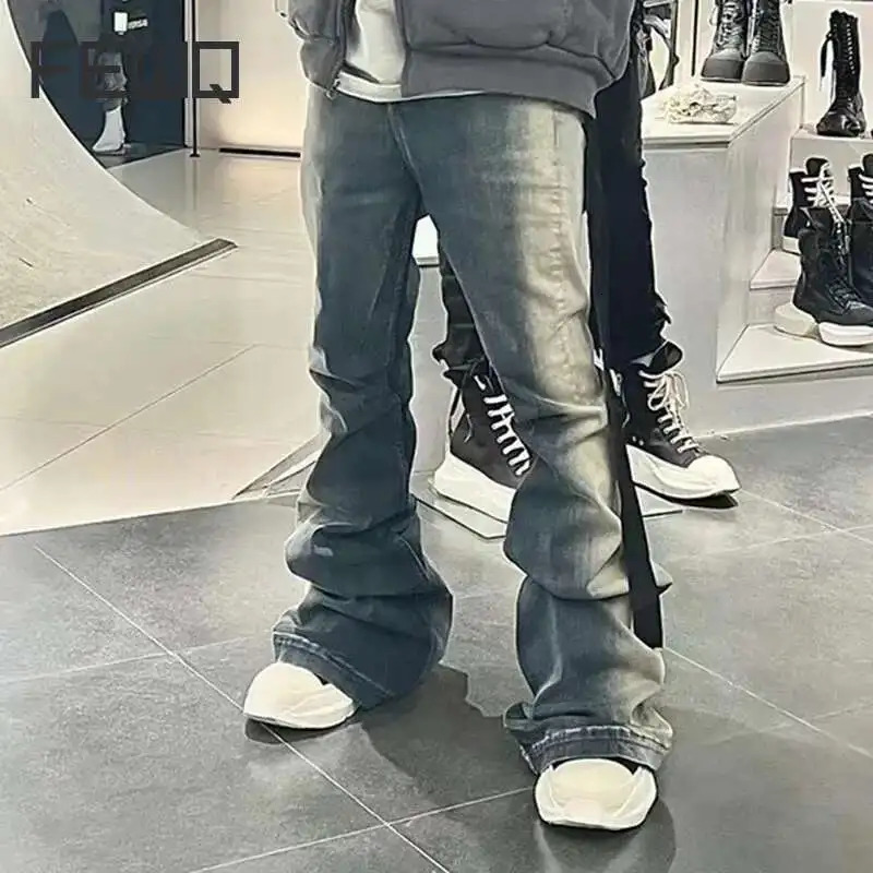 FEWQ Niche Men Jeans Wash Gradient Floor Mop Casual Trend Vintage Korean Fashion Flared Pants High Street 24X1639 250818