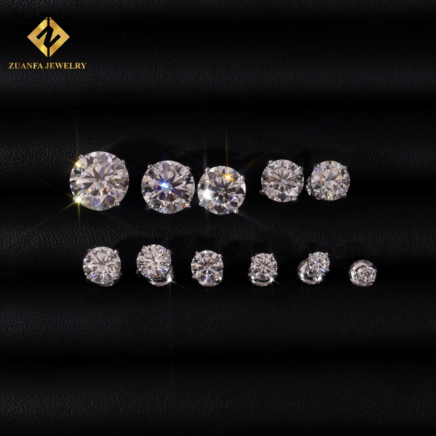 Ready to Ship Zuanfa Jewelry Round Brilliant Cut VVS GRA Certificate Moissanite Diamond Sterling Silver Screw Back Stud Earrings