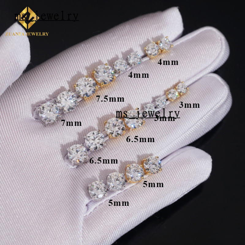 Bijoux à vente chaude 925 Coupe rond en argent sterling 3-7,5 mm Boucles d'oreilles Cluster VVS Miossanite Iced Out Boucle d'oreilles