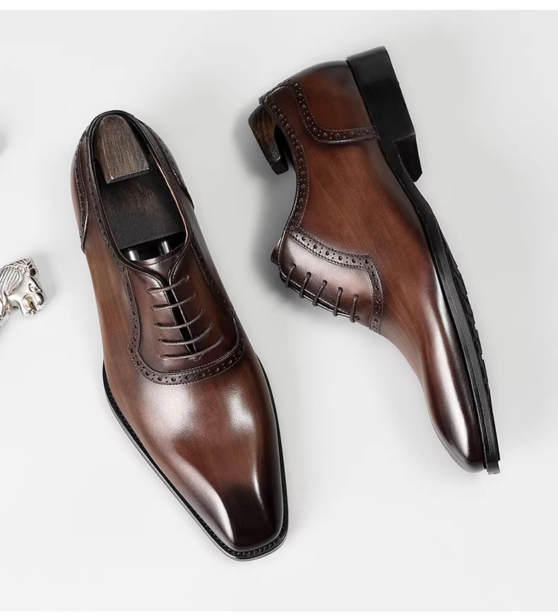 Chaussures en cuir masculin haut de gamme, usure formelle commerciale en cuir authentique, à pied pointu britannique, mariage d'Oxford, chaussure