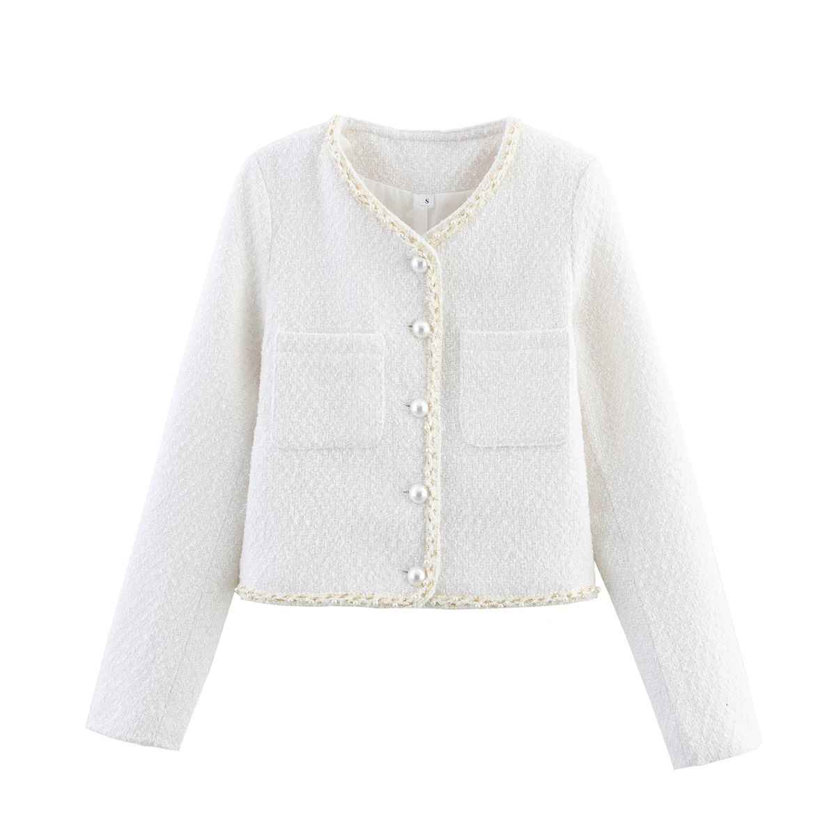 Womens PearlDecorated Jacket Suit Vintage LongSleeved Coat Fashionable 250818