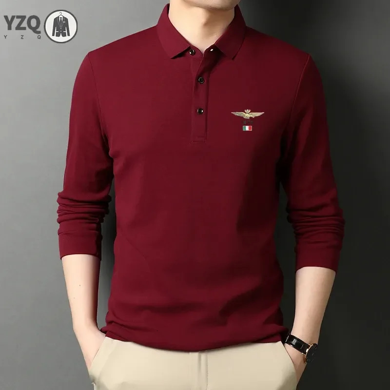 Mens Casual Embroidery Long Sleeve Polo Shirt Fashion Solid Color Top250819