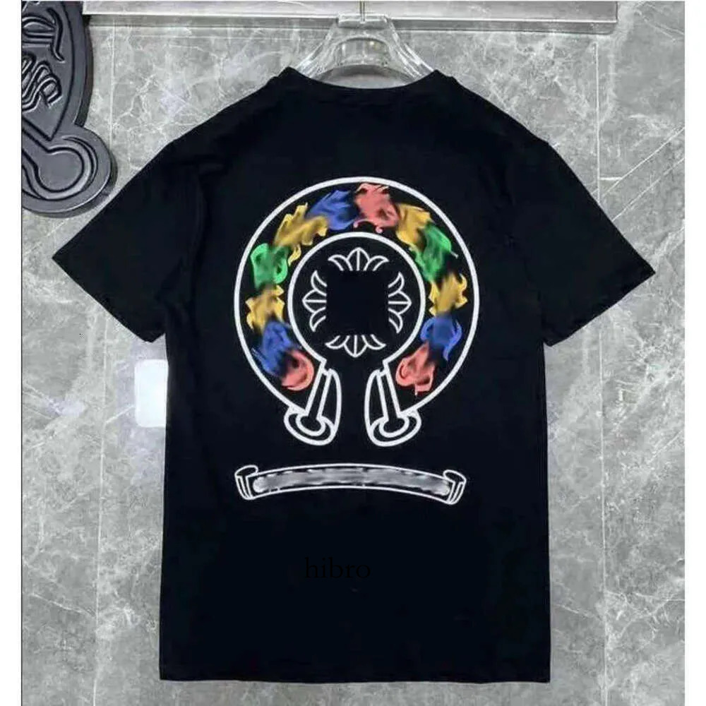 Crome Tshirt Designer Shirt Summer Horseshoe Cross Pattern Casual Loose Round Neck Cotton Short Sleeve Mens Vintage Hip Hop Street Sanskrit Printed