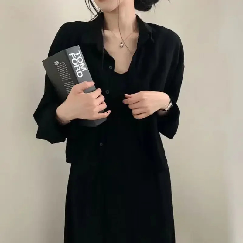 French Vintage Sexy Chic Womens Dress Shirt Set Two-Piece Outfit Autumn Fashion Age-Defying Strapless Gown with Blouse 250818