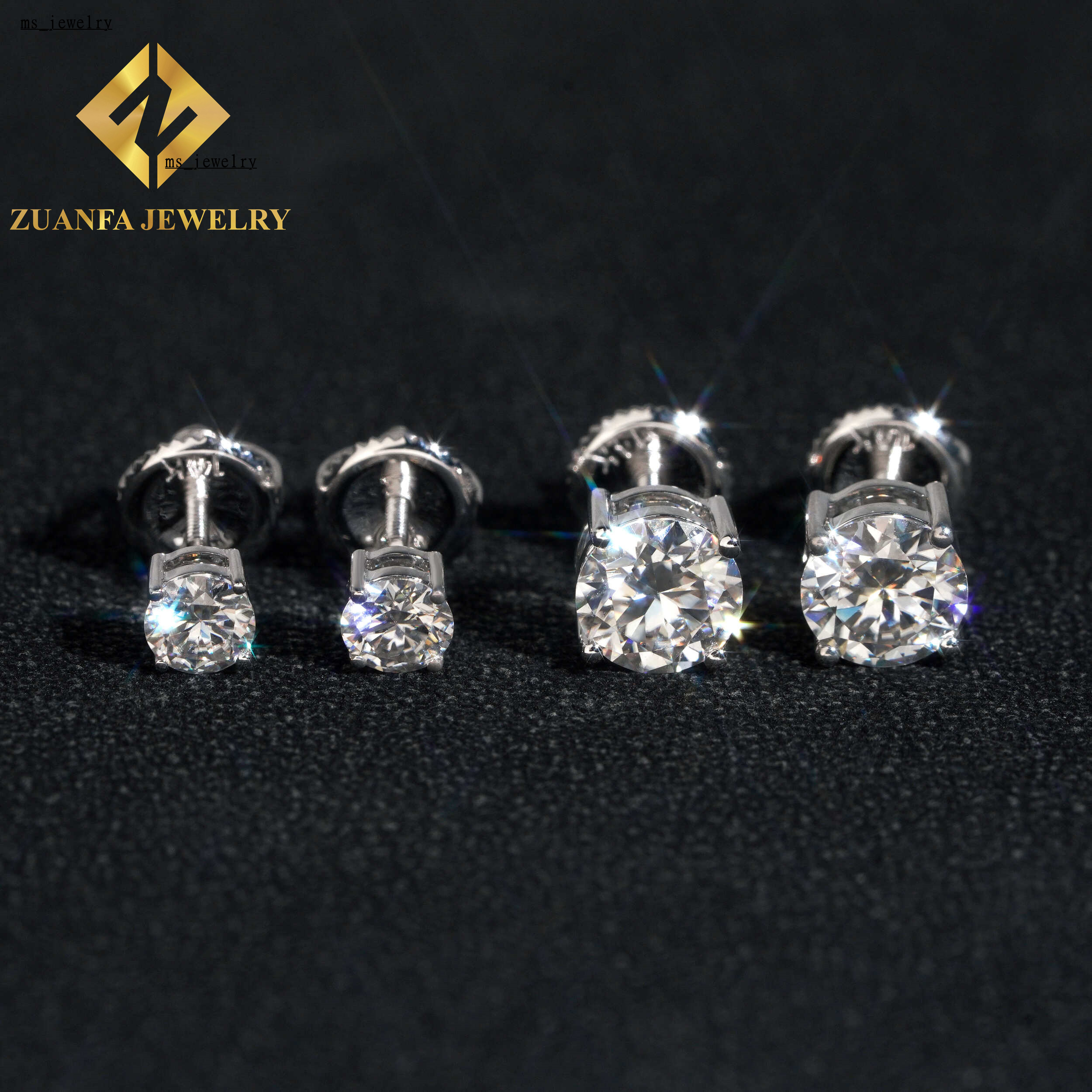 Dropshipping Factory Outlet 14K Solid Gold GRA Moissanite Stud Screw Back Earrings Fine Jewelry Ready to Ship