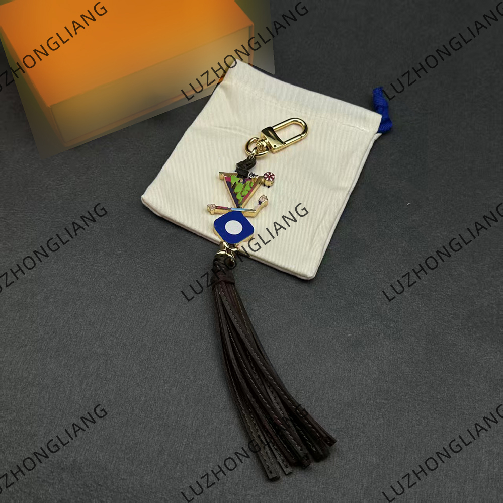 2025 high-end designer genuine leather fringe keychain vibrant colors Takashi Murakami collaboration series bag fringe pendant