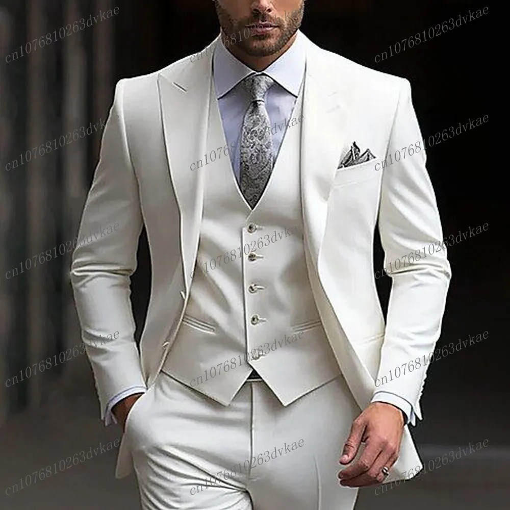 White Men Suit Groom Groomsman Wedding Party Prom Business Formal Occasion Male Tuxedos 3 Piece Set Jacket Vest Pants 250811