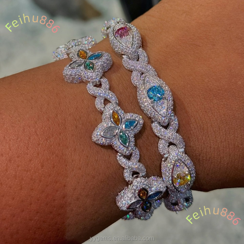 2025 Nouvelles couleurs de mixage de mode Moissanite Diamants Gold plaqué 925 Bracelets en argent sterling argent sterling