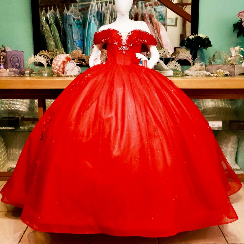Red Shiny Princess Sweet 16 robe robe quinceanera robes appliques en dentelle perles de fête d'anniversaire vestidos 15 de anos