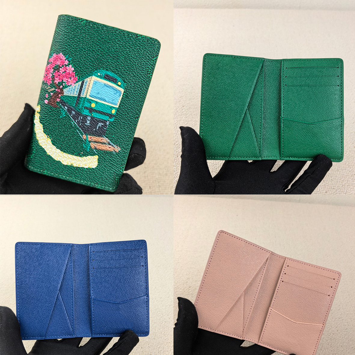 Pocket Organizer Mount Fuji CardHolder Designer wallets for Men Women luxury leather short Credit card bag Business card bag Wholesale retail green-