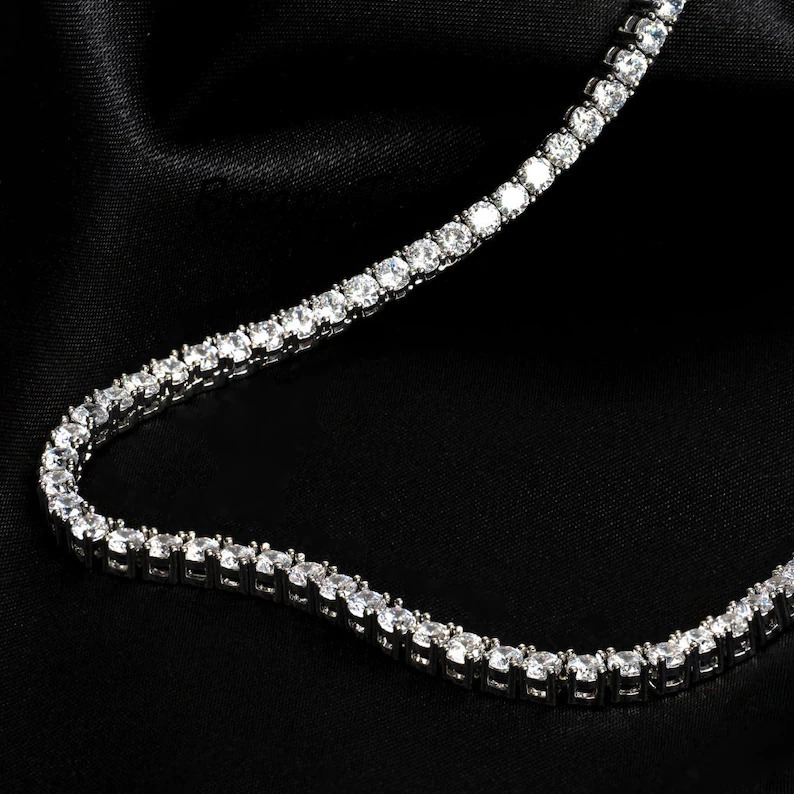 Hip Hop 2mm 3mm Moissanite Chain Iced Out Chain 925 Silver Sparkling Moissanite Tennis Chain