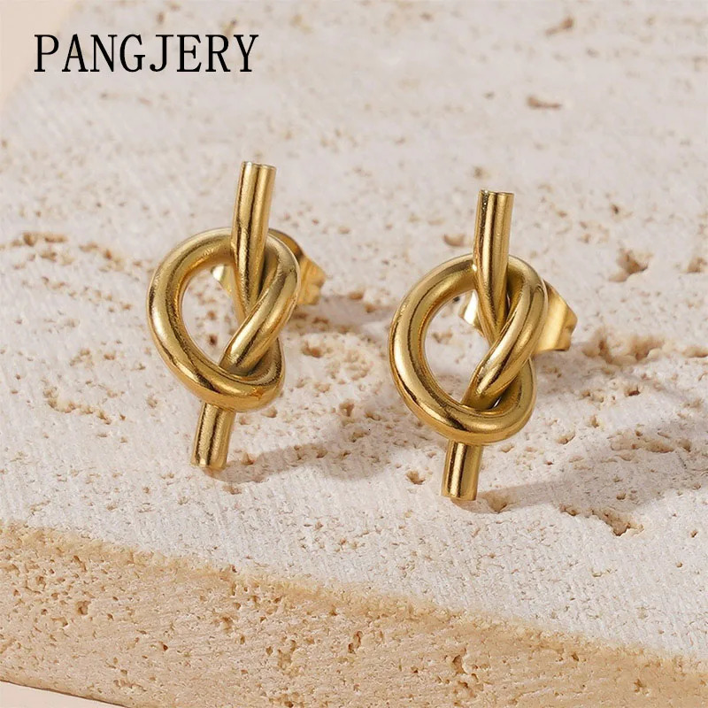 PANGJERY 316L Stainless Steel Line Knotted Stud Earrings For Women Trendy Minimalist Temperament Vintage Daily Party Jewelry Gif 250811