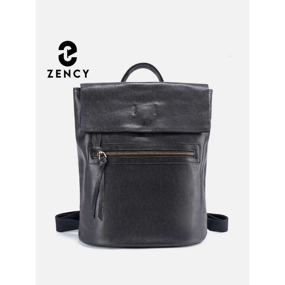 Zency Women's Classic Cowhide Leather Flap Zip Backpack Large Capacity Travel Anti-Theft Knapsack Rucksack Fit 10 Inch Ipad A4 250819