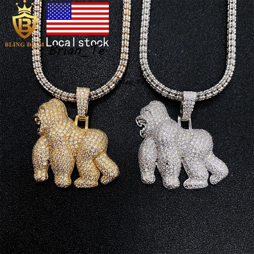 Gra Certificate Iced Out Hip Hop Jewelry 925 Sterling Silver Vvs Moissanite Pass Diamond Test 3D Gorilla Cartoon Pendant