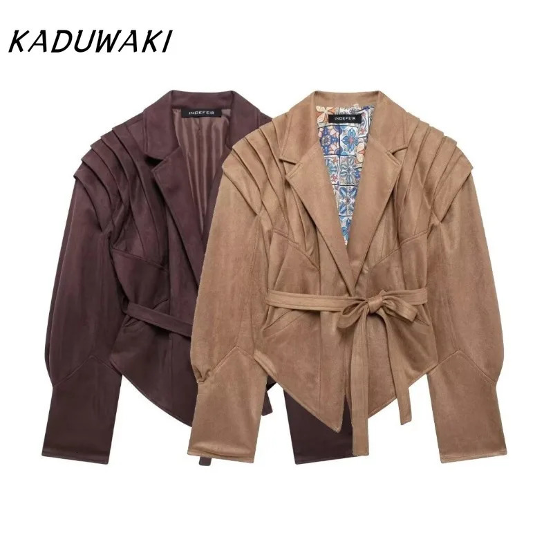 KADUWAKI Women Autumn Womens Fashion Belt-Fitted Chamois Leather Jacket European and American Style Street Sensibility 250818
