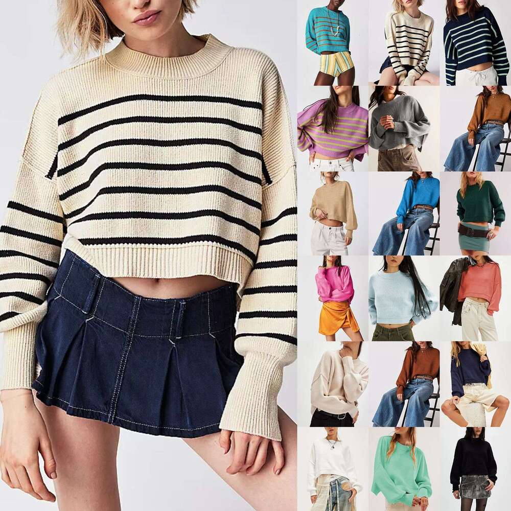 New Autumn Winter Sweater Temu Women's Fashion Round Neck Solid Color Loose Pullover B5