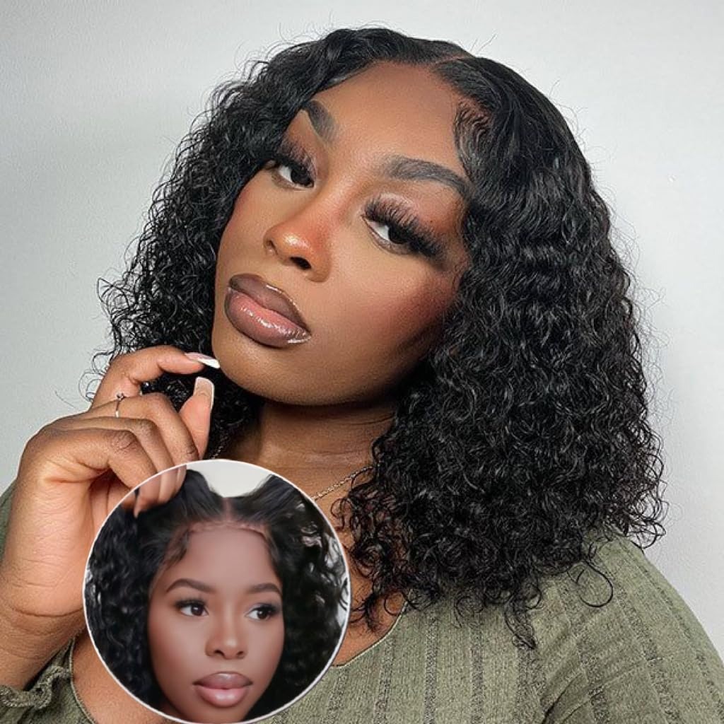 13x6 Lace Frontal Deep Curly Wave, 200 Perruques courtes de densité pour les femmes noires, pré-cueillies avec des cheveux de bébé.
