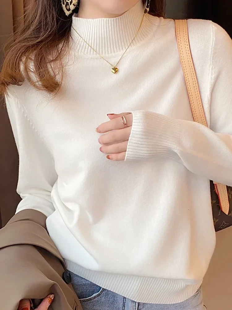 Autumn Winter Chic Bottom Sweaters Women Fashion Turtleneck Pullover Loose Long Sleeve Knitted Jumpers Soft Warm Pull Femme Top 250818