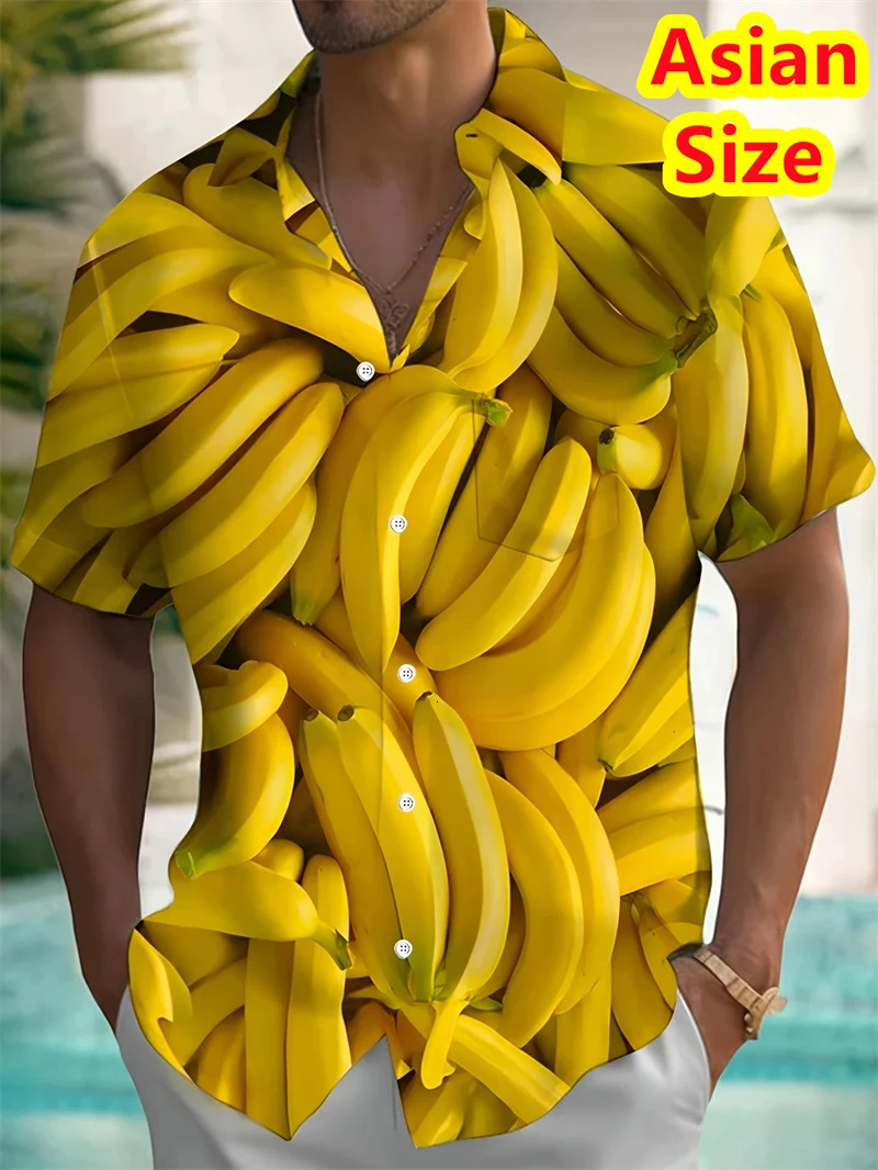 Hawaiian Mens Shirt Abstract Banana Pineapple 3D Printing Tee 2025 Funny Fruit Summer Blouse Lapel Short Sleeves Shirts Tops 250808