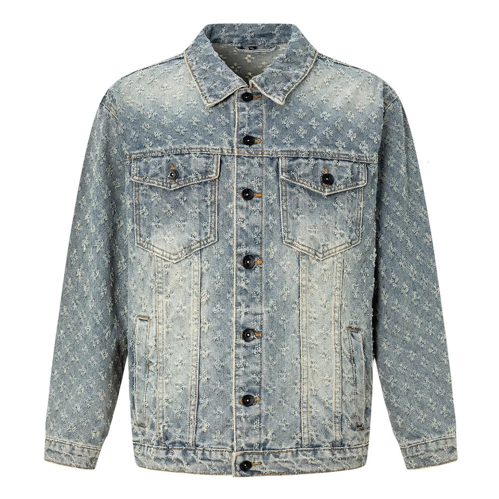 Hommes en détresse en déchirure de jean veste streetwear en coton lâche mouche mode vintage bleu noir beige extérieur 250809