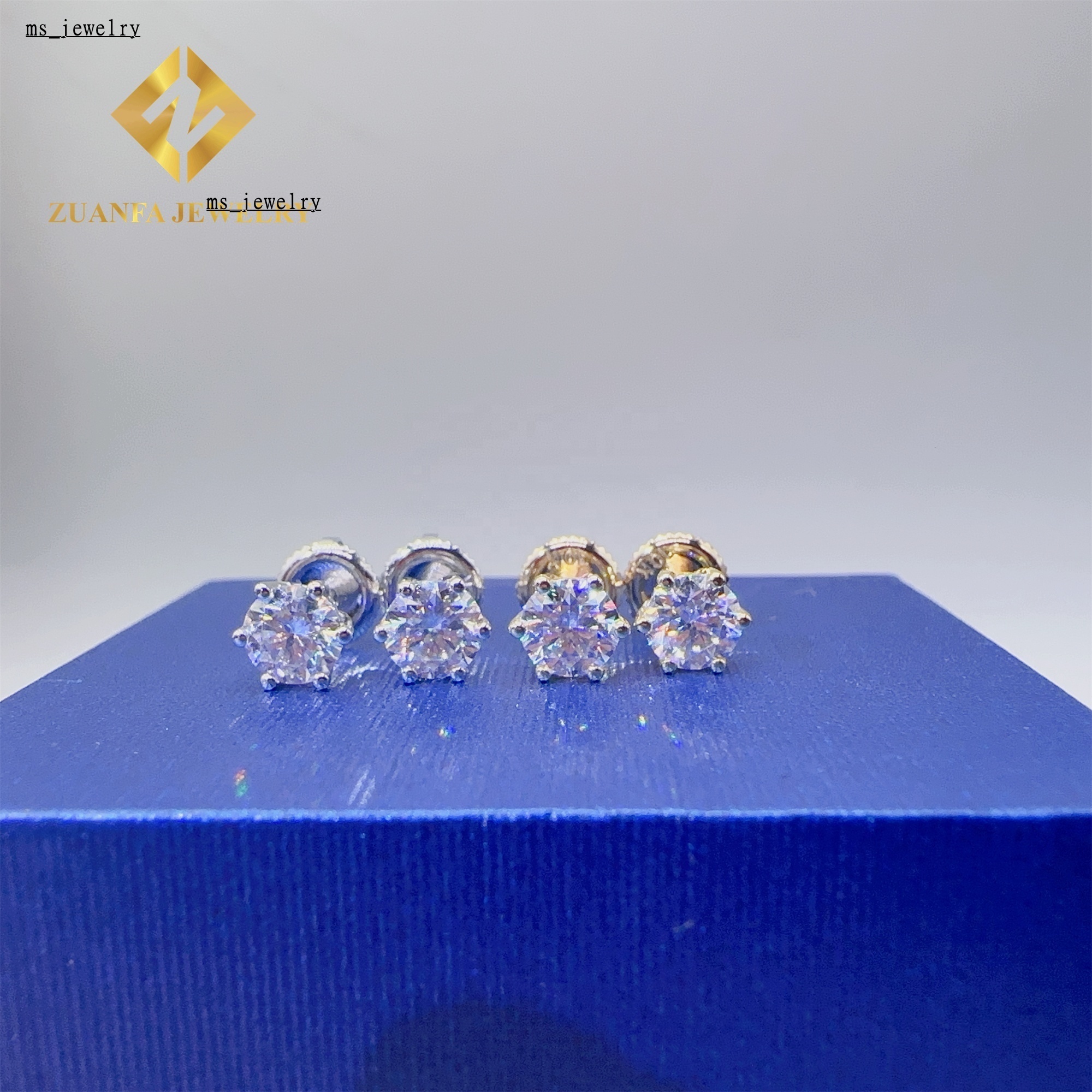 Drop Shipping GRA Certificates 10k White Gold Screw Back Iced Out Man 4mm --10mm Round VVS1 Moissanite Hip Hop Stud Earrings