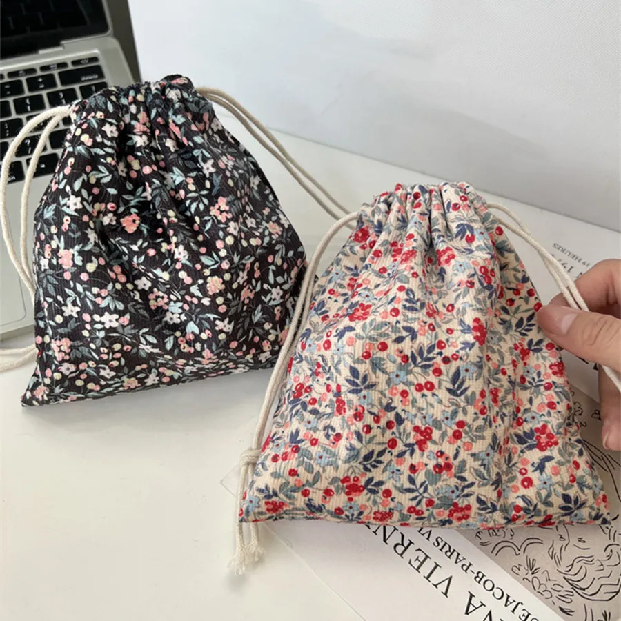 Couple en velours côtelé petit rouge à lèvres Cosmetic Coin Purse Key Drawstring Rangement Sac Femme Jewelry Tote Corde Pouche Sacs Sacs Organisa