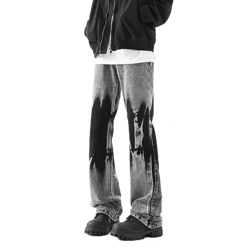 Retro American Tie-dye Jeans For Men Hip Hop Fashion Wide-leg Denim Trousers Y2K Streetwear Straight Leg Bell Bottoms jeans 250818