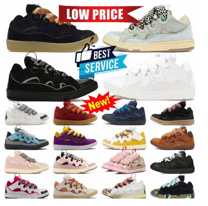 Designer Curb New Sneakers Chaussures décontractées Laceup Extraordinaire Emed Leather Calfskin Rubber Nappa Platform Sole Womens Mens Comfort Fo