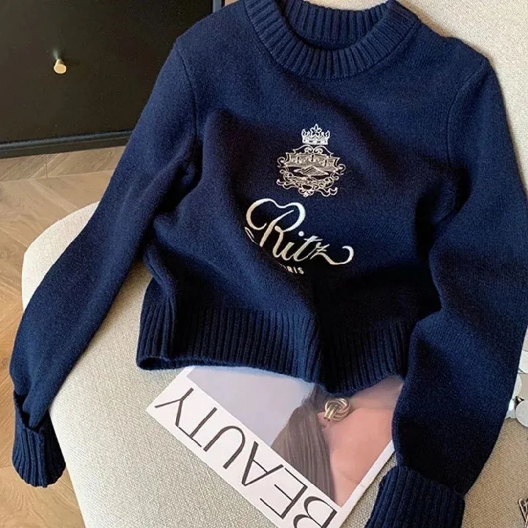 Women's Sweaters Spring Summer Long Sleeve Letters Embroidery Pullover Round Neck Casual Knitted Sweater Jumper