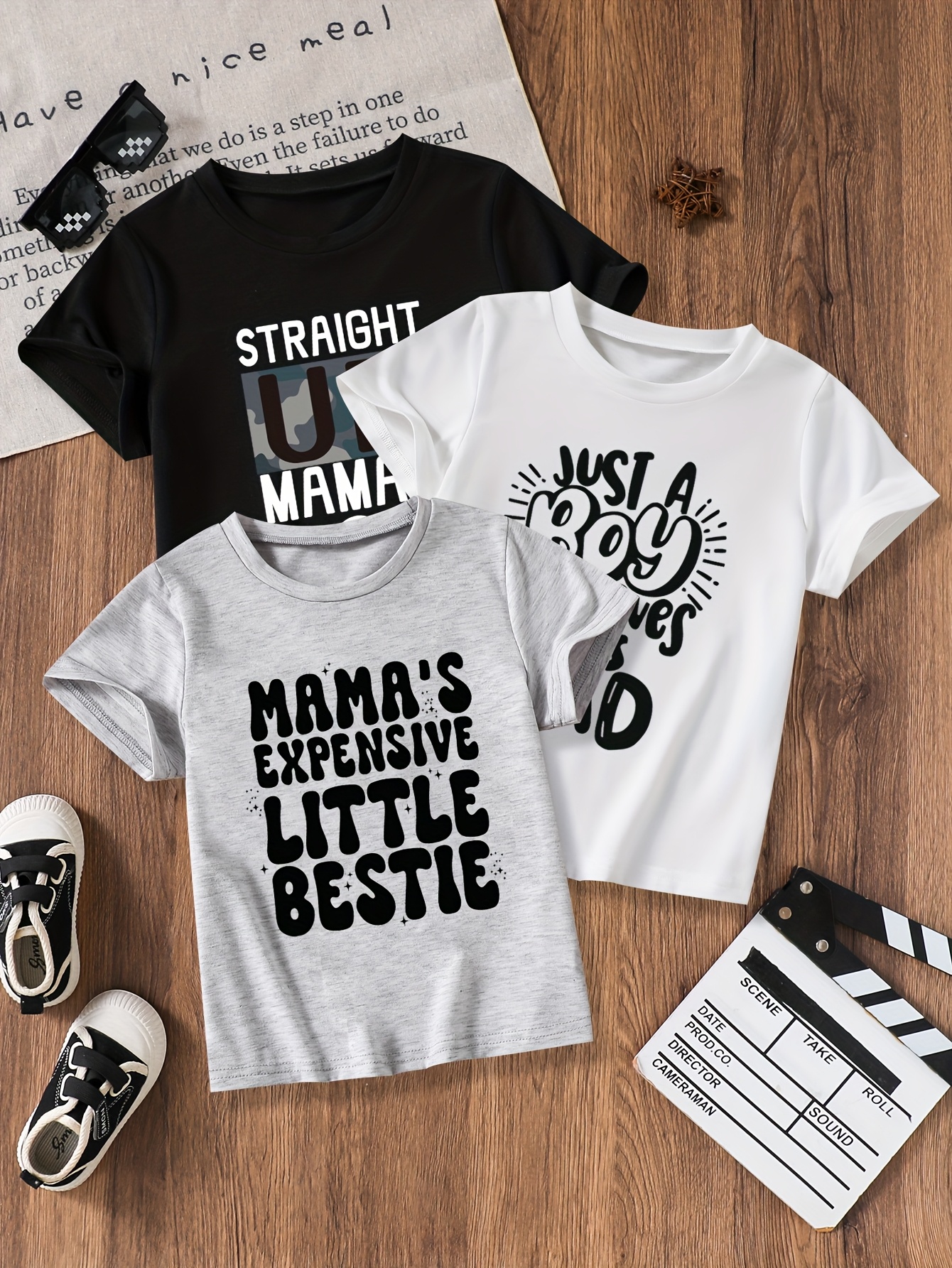 T-shirts Quick Dry Boys Clothing: Pack of Three Stylish Short-Sleeves With Airy Fabric And Letter Design-image-1071731308