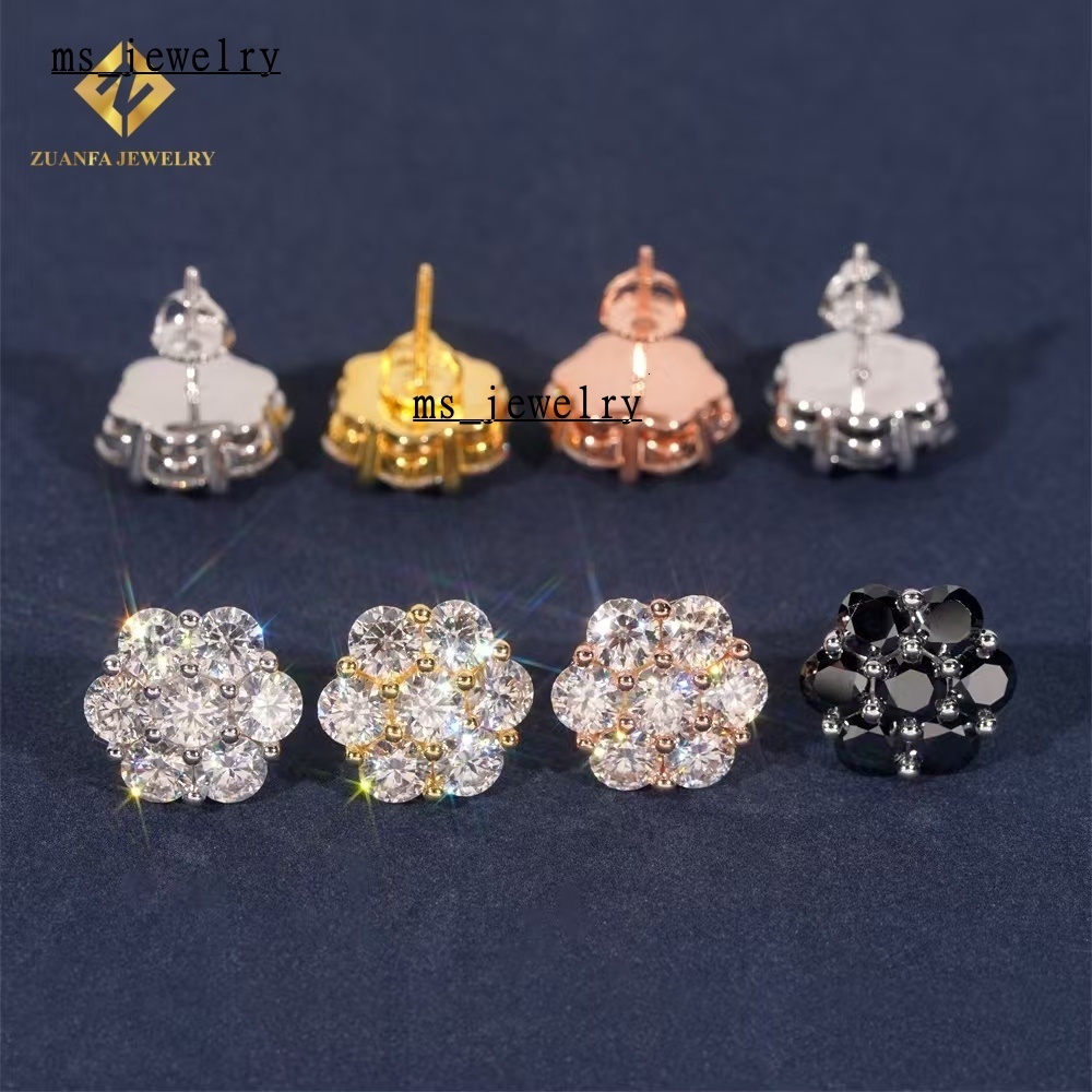 15mm Ready to Ship 925 Silver Hip Hop Moissanite Jewelry Earrings Men Women Iced Out Diamond Screw Back Ear Studs Daily Wear
