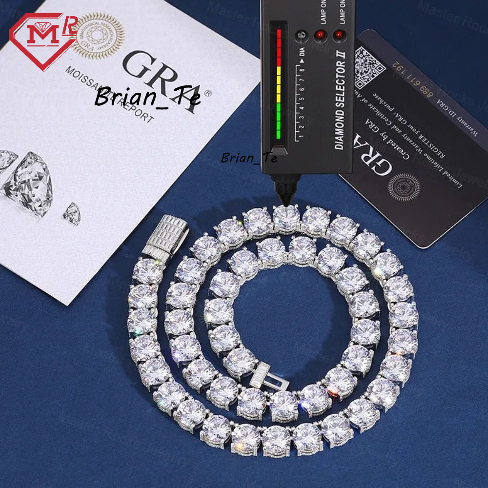 10MM Tennis Chain Baguette Iced Out Vvs Moissanite 925 Sterling Silver Hiphop Moissanite Tennis Chain