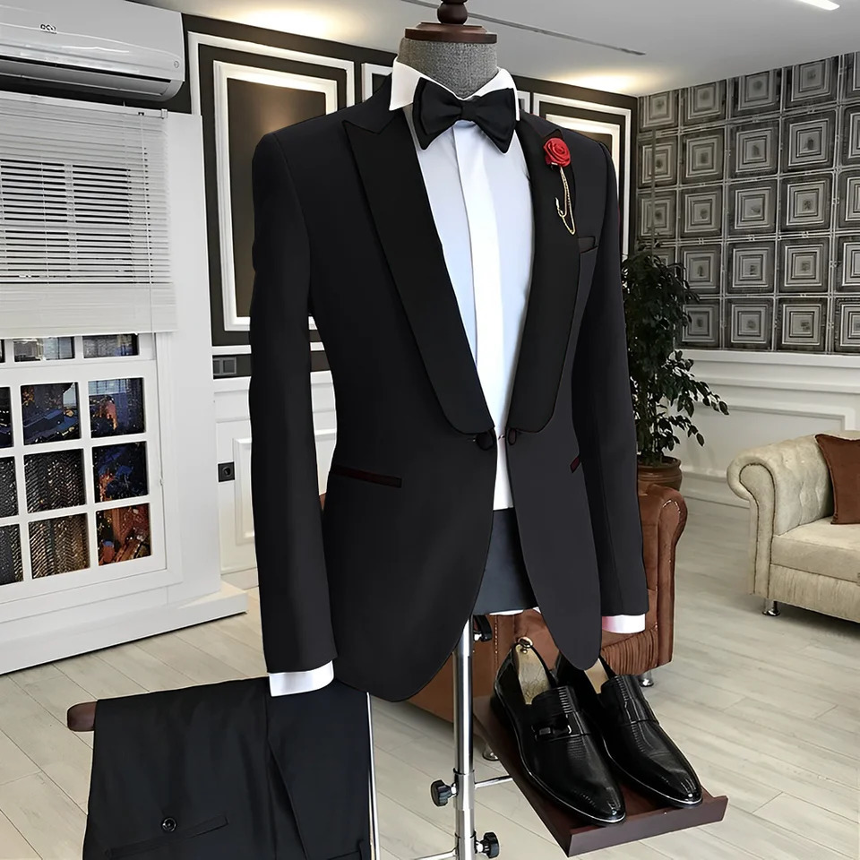 Classic Mens Wedding Tuxedo 2 Piece Set Black Jacket Pants Tie Elegant Mens Suit Customized XS-5XL 250811