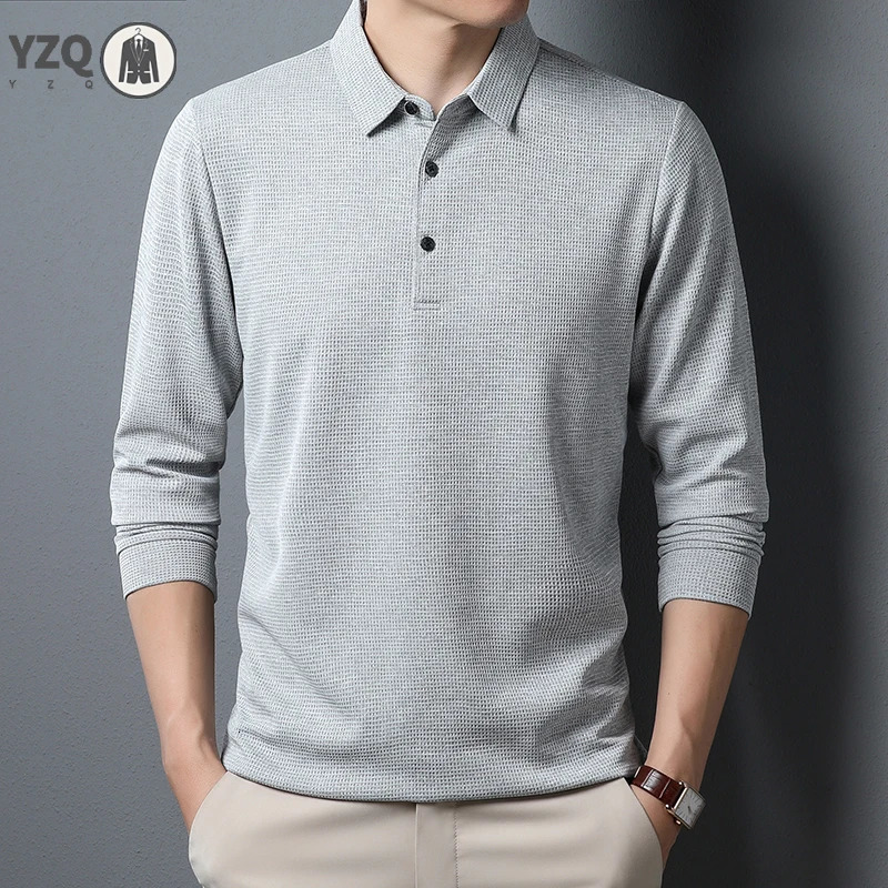 Mens Business Casual Polo Long Sleeve T-shirt Summer Comfortable Solid Cotton Top250819
