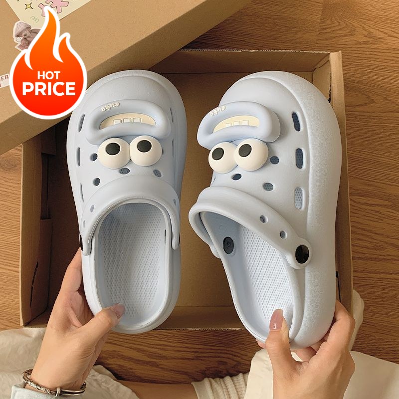 Chaussures perforées à semelles épaisses, tête de sac pour femmes, pantoufles Cool, pantoufles de plage d'extérieur de dessin animé mignon