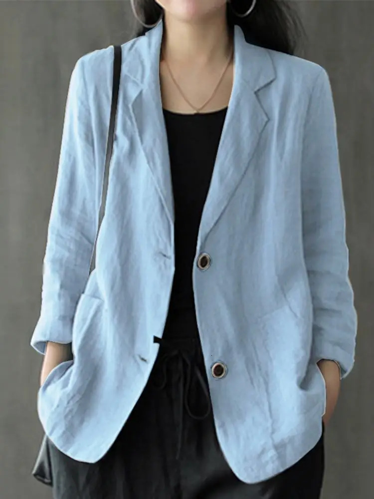 ZANZEA Women Summer Blazer Thin Stylish Long Sleeve Lapel Neck Blazer Vintage Solid Buttons Down Outwear Casual Suits Coats 250818