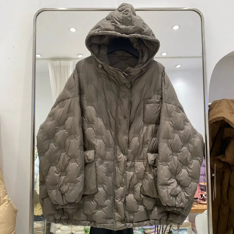 Lagabogy Autumn Winter Hooded Puffer Jacket Oversized Solid Parkas Female 90% White Duck Down Coat Long Sleeve Warm Outwear 250818
