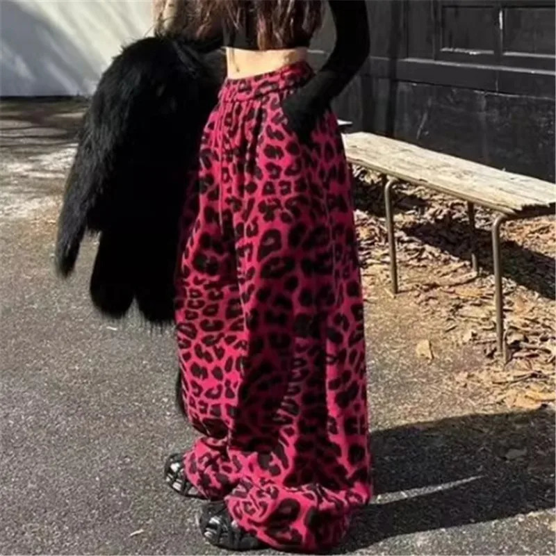Limiguyue pantalon de léopard imprimé élégant femme mode lâche long harem pantal décontracté épaississement en velours de survêtement automne hiv